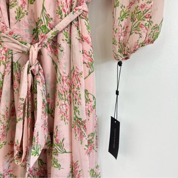Tommy Hilfiger Chapan Bouquet Chiffon Midi Dress Size 12 NWT Pink Floral - Picture 4 of 16